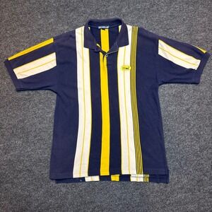 First Down Mens Tall Polo Shirt Large Blue Yellow Vertical Stripe Short Sleeve